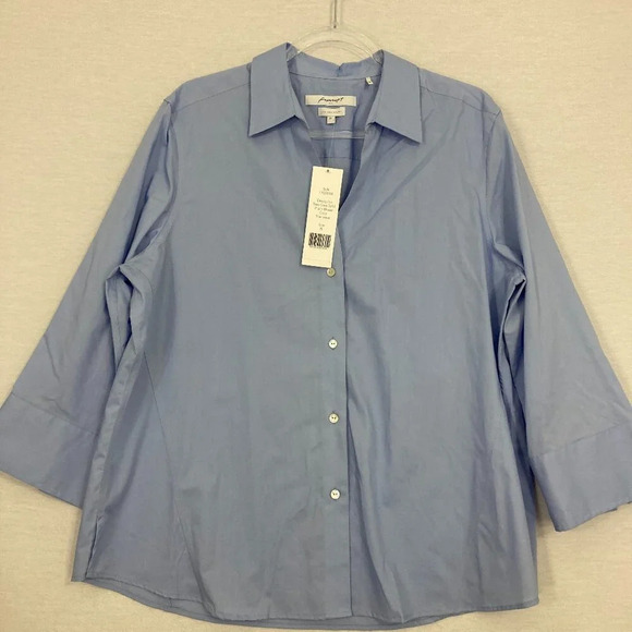 Foxcroft Tops - New Foxcroft Blue Non Iron Easy Care Poplin Button Down XL Office Career